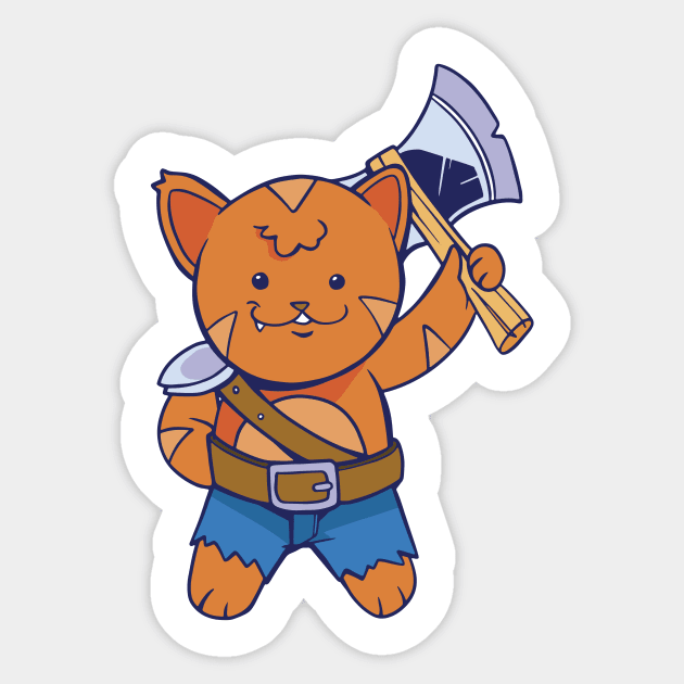 D&D Barbarian Class Kawaii Cat T-Shirt Sticker by Sunburst